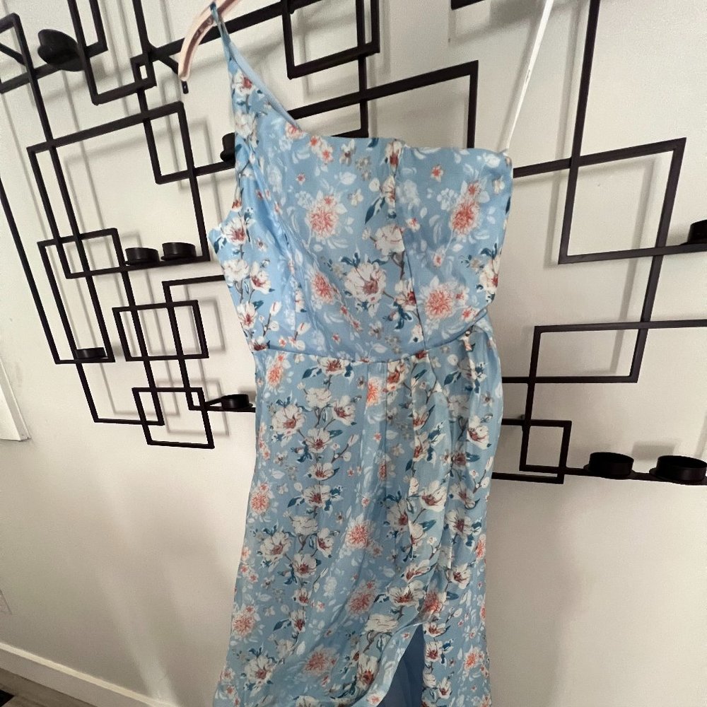 Lulus Bloom Into Love Blue Floral Organza One-Shoulder Maxi Dress